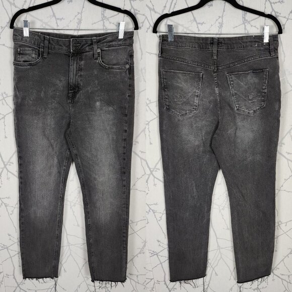 Hudson Black Wash Heidi High Rise Straight Leg Jeans Raw Hem - Picture 1 of 5